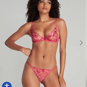 Sheer Floral Lace Bra & Thong Set - Pink